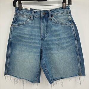 Wrangler Womens High Rise Long Bermuda Denim Jean Long Shorts Blue 25 NWT